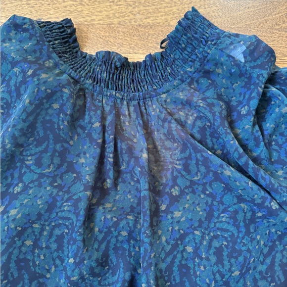 Evereve Roan + Ryan Mock Neck Puff Sleeve Sheer Blouse Size Small - Picture 5 of 8